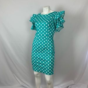 Aqua polka dot vintage style dress sz S